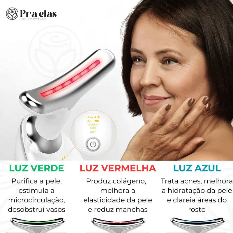 Massageador Rejuvenescedor Facial com LED - Pra Elas